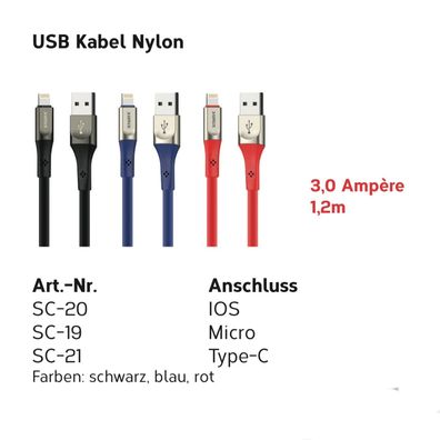 Sunix Anti-Bruch Nylon Ladekabel 3A Datenkabel Schnell Ladegerät Lade Kabel Schnel