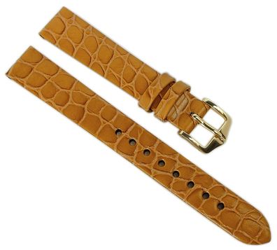 HIRSCH Uhrenarmband | Leder > Krokodil-Prägung > goldbraun | Sobek M