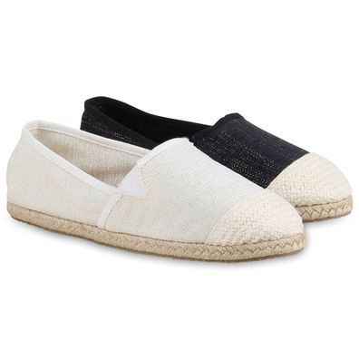 VAN HILL Angesagte Damen Glitzer Slipper Espadrilles Bastsohle 816243