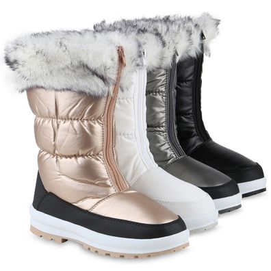 VAN HILL Damen Warm Gefüttert Winterstiefel Stiefel Bequem Kunstfell Schuhe 840074