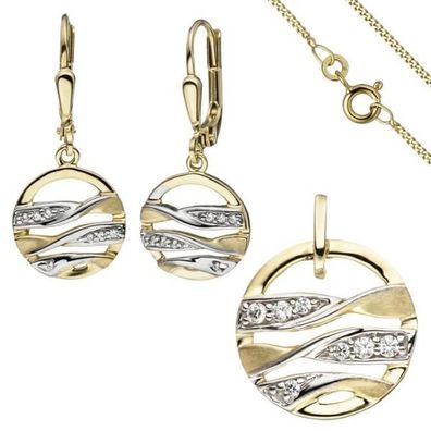 Schmuck-Set 333 Gold Gelbgold mit Zirkonia Ohrringe und Kette 42 cm