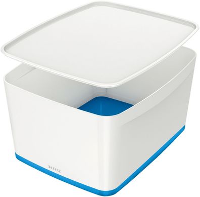 Leitz 5216-10-36 5216 Aufbewahrungsbox MyBox Groß - A4, mit Deckel, ABS, weiß/blau