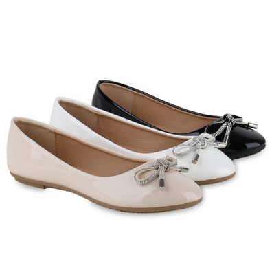 VAN HILL Damen Klassische Ballerinas Elegante Strass Schleifen Lack Schuhe 841031