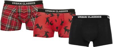 Urban Classics Boxershort Boxer Shorts 3-Pack Red Plaid Aop+Moose Aop+Black
