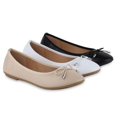 VAN HILL Damen Klassische Ballerinas Schleifen Elegante Leder-Optik Schuhe 841009