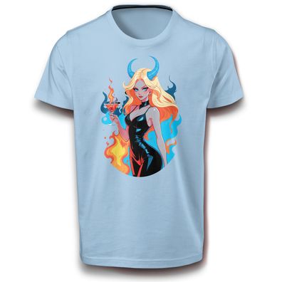 Mädchen Teufel in Flammen Satans Frau Ehefrau Sexy Frech Böse Anime T-Shirt M - XL