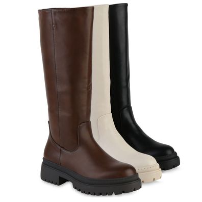 VAN HILL Damen Leicht Gefütterte Plateaustiefel Stiefel Profil-Sohle Schuhe 839581