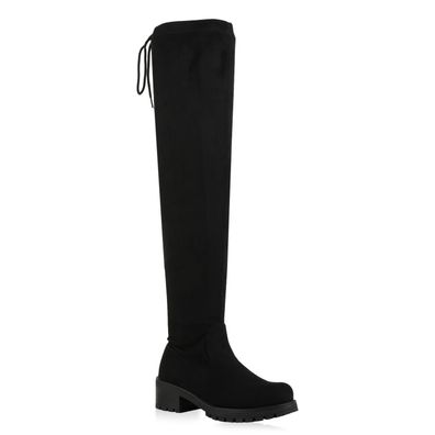 VAN HILL Damen Overknees Leicht Gefütterte Stiefel Veloursleder-Optik Boots 831540