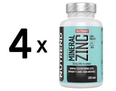 4 x Mineral Zinc 100% Chelate - 100 vcaps