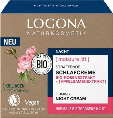 Logona 6x Moisture Lift straffende Schlafcreme mit Bio-Rosenextrakt und Apfelsame