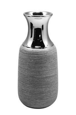 Gilde Flaschenvase "Vulcanos" grau gekratzt/silber glänzend H: 26.50 cm B: 11.50