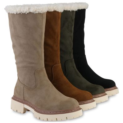 VAN HILL Damen Leicht Gefütterte Winterstiefel Bequeme Kunstfell Schuhe 840739