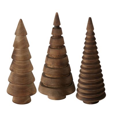 Holz Tannen Baum Figur 3er Set 15cm - braun - Weihnachten Tisch Deko Aufsteller