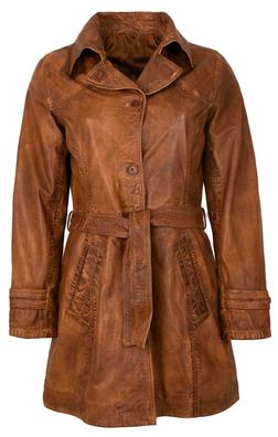 MADDOX - Damen Trenchcoat Ledermantel Mantel Lammnappa cognac/ m'braun antik