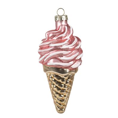 Clayre & Eef Weihnachtsanhänger Ø 7x14 cm Rosa Goldfarbig Glas Eis (Gr. Ø 7x14 cm)