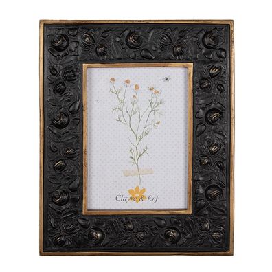 Clayre & Eef Bilderrahmen 13x18 cm Schwarz Goldfarbig Kunststoff Glas Rechteck