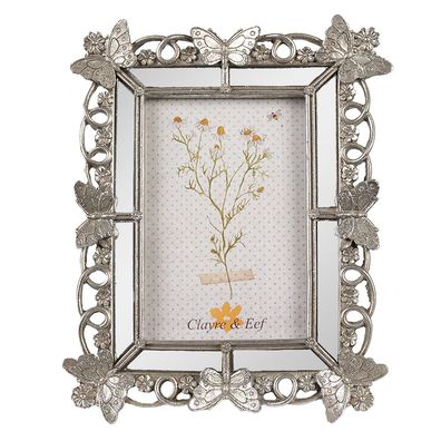 Clayre & Eef Bilderrahmen 10x15 cm Silberfarbig Kunststoff Glas Schmetterlinge