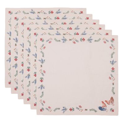 Clayre & Eef Servietten Baumwolle 6er Set 40x40 cm Beige Blau Baumwolle Quadrat Huhn