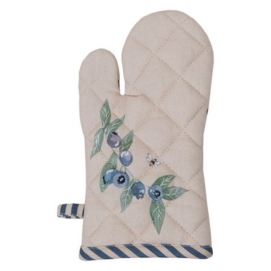 Clayre & Eef Kinderofenhandschuh 12x21 cm Beige Blau Baumwolle Blaubeeren