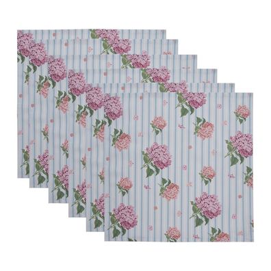 Clayre & Eef Servietten Baumwolle 6er Set 40x40 cm Blau Rosa Hortensie