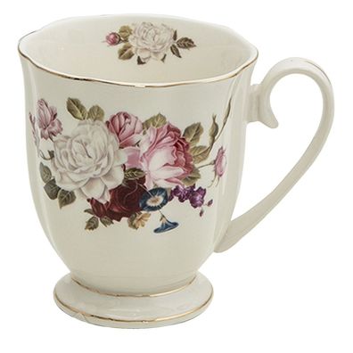 Clayre & Eef Tasse 290 ml Weiß Porzellan Rund Blumen (Gr. 11x8x10 cm / 290 ml)