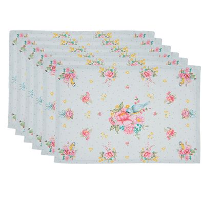 Clayre & Eef Tischsets 6er Set 48x33 cm Grün Baumwolle Blumen (Gr. (6) 48x33 cm)