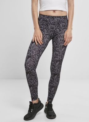 Urban Classics Damen Leggings Ladies AOP Leggings Hibiscus Black