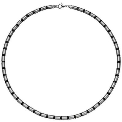 Herren Halskette Kette Edelstahl matt mit Kautschuk 50 cm Karabiner