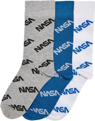 Mister Tee Jungen Socken Nasa Allover Socks Kids 3-Pack Brightblue/Grey/White