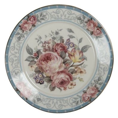 Clayre & Eef Dessert Teller Ø21 cm Porzellan Shabby Blumen Klassisch PECDP