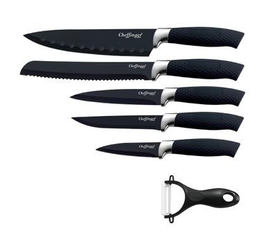 6 teiliges Messerset 5 Messer 1 Sparschäler Kochmesser Gummi in Klappbox mit Magne