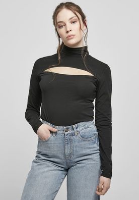 Urban Classics Damen Longsleeve Ladies Cut-Out Turtleneck Longsleeve Black