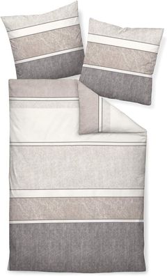 Janine Biber 1B-Bettwäsche 135x200 Davos 65047-07 Streifen taupe braun grau