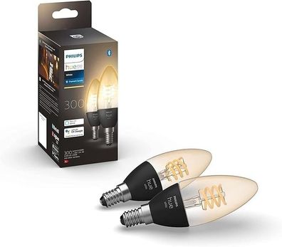 Philips Hue White E14 Filament Lampen 2er Pack, 300 lm, dimmbar, warmweiß