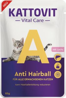 Kattovit Vital Care Anti Hairball mit Lachs | Frischebeutel | 24 x 85g