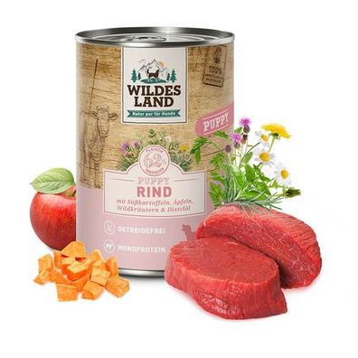 Wildes Land Classic Puppy Rind mit Süßkartoffel 6 x 400 g