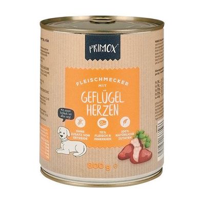 Primox Hunde Nassfutter mit Geflügelherzen 6x800g