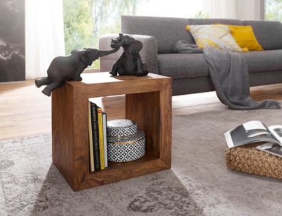 FineBuy Massivholz Sheesham Standregal Bücherregal Regal 44x44x33cm Cube