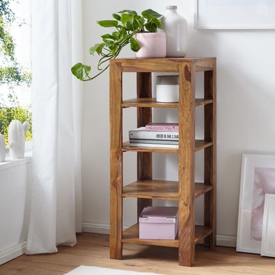 FineBuy Standregal 44x105x44 cm Sheesham Bücherregal Holz Regal Braun Massiv