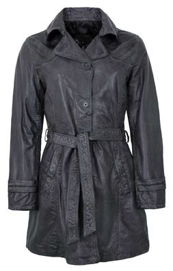 MADDOX - Damen Trenchcoat Ledermantel Mantel Lammnappa schwarz / anthrazit