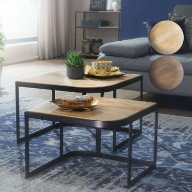 FineBuy Couchtisch Massivholz Wohnzimmertisch 2er Set Beistelltisch Satztisch