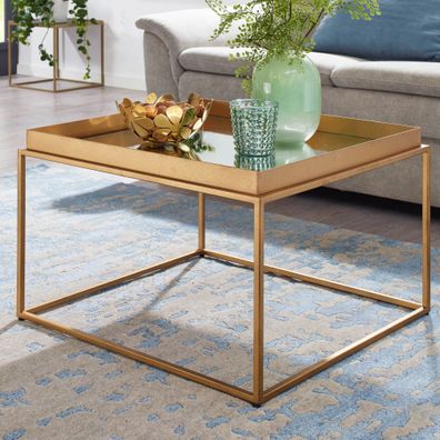 Couchtisch FineBuy Sofatisch Glas Spiegel 60x60x41cm Wohnzimmertisch Gold Tisch