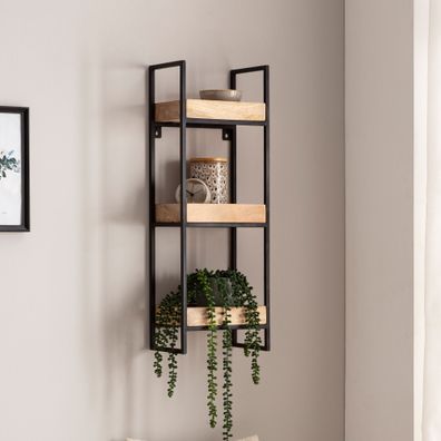 Wandregal FineBuy Hängeregal 27x77x18 cm Massivholz Metall Regal Industrial