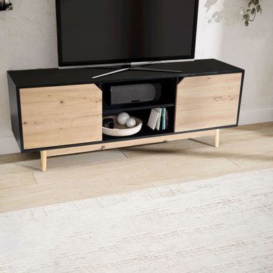 Lowboard FineBuy TV Schrank 150 cm Fernsehkommode Fernsehschrank Schwarz Eiche