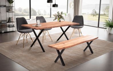 Esstisch FineBuy Esszimmertisch 120 cm Akazie Massivholz Küchentisch Baumkante