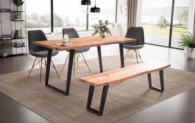 Esstisch FineBuy Esszimmertisch 120 cm Akazie Massivholz Baumkante Küchentisch