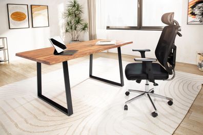 Schreibtisch FineBuy Bürotisch 120 cm Akazie Massivholz Computertisch Baumkante
