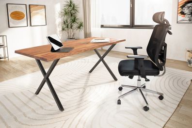 Schreibtisch FineBuy 120 cm Akazie Massivholz Bürotisch Computertisch Baumkante