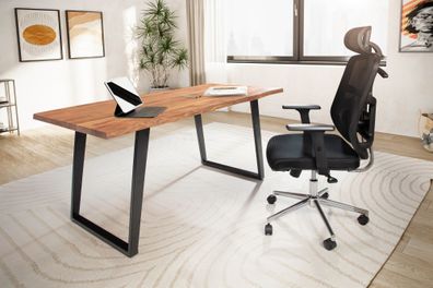 Schreibtisch FineBuy 120 cm Akazie Massivholz Bürotisch Computertisch Baumkante