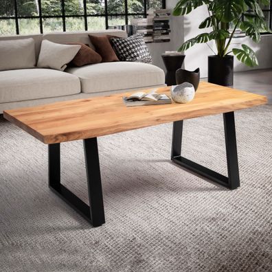 Couchtisch FineBuy Sofatisch 120 cm Akazie Massivholz Wohnzimmertisch Baumkante